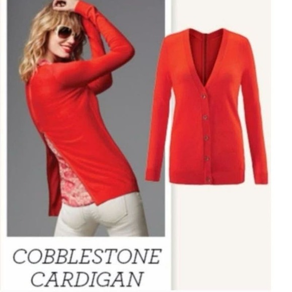 Cabi Cobblestone button front cardigan fiery red with back full zipper womans XS - Picture 7 of 7